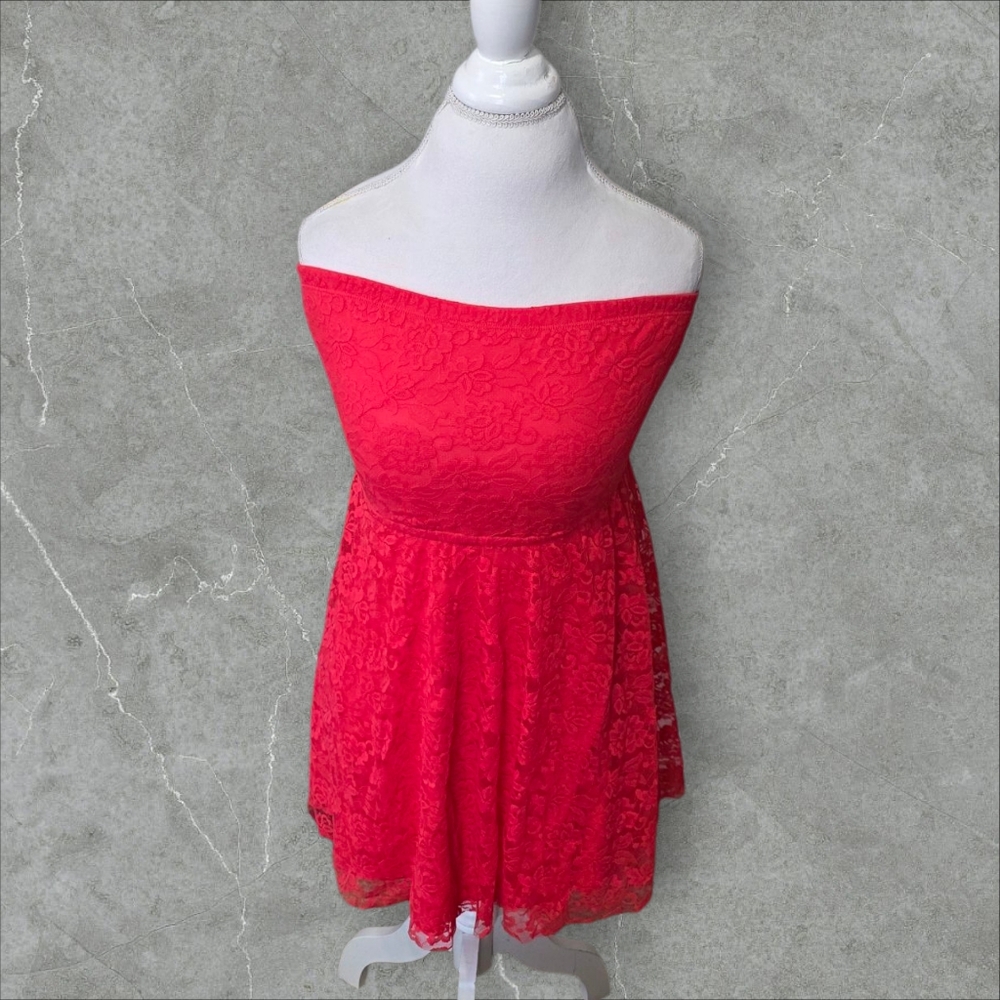 Hollister Strapless Red Lace Dress Sz M